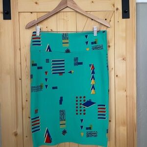 LuLaRoe Teal Geometric Print Pencil Skirt